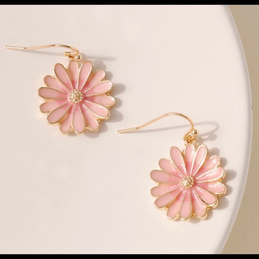 Two Tone floral dangling earrings in pink or teal